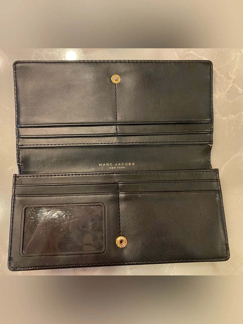 Marc Jacobs Black Leather Wallet with Gold Plaque - quiet luxury- classic